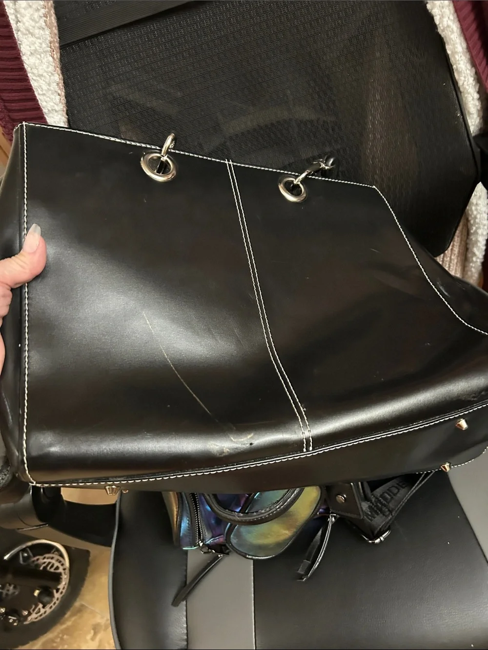 Wilsons Leather Black Leather Tote with Contrast Stitching